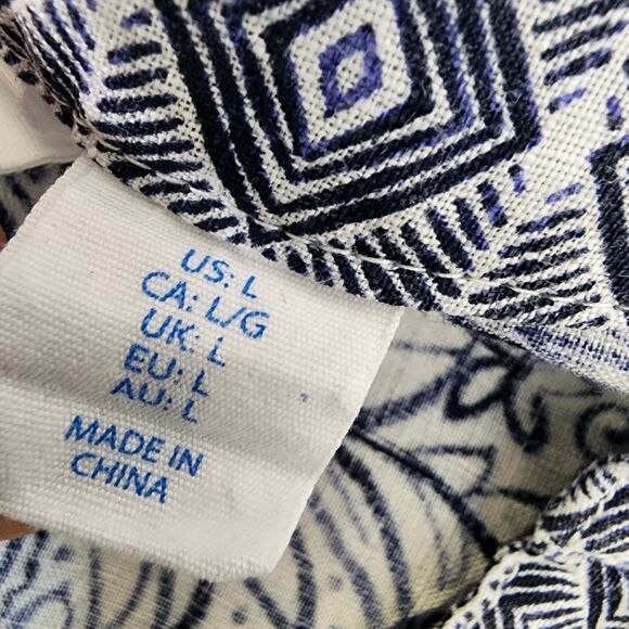 Sigrid Olsen Tunic Top Size Large Blue Floral 3/4 Sleeve 100% Linen V Neck Beach - Picture 10 of 11